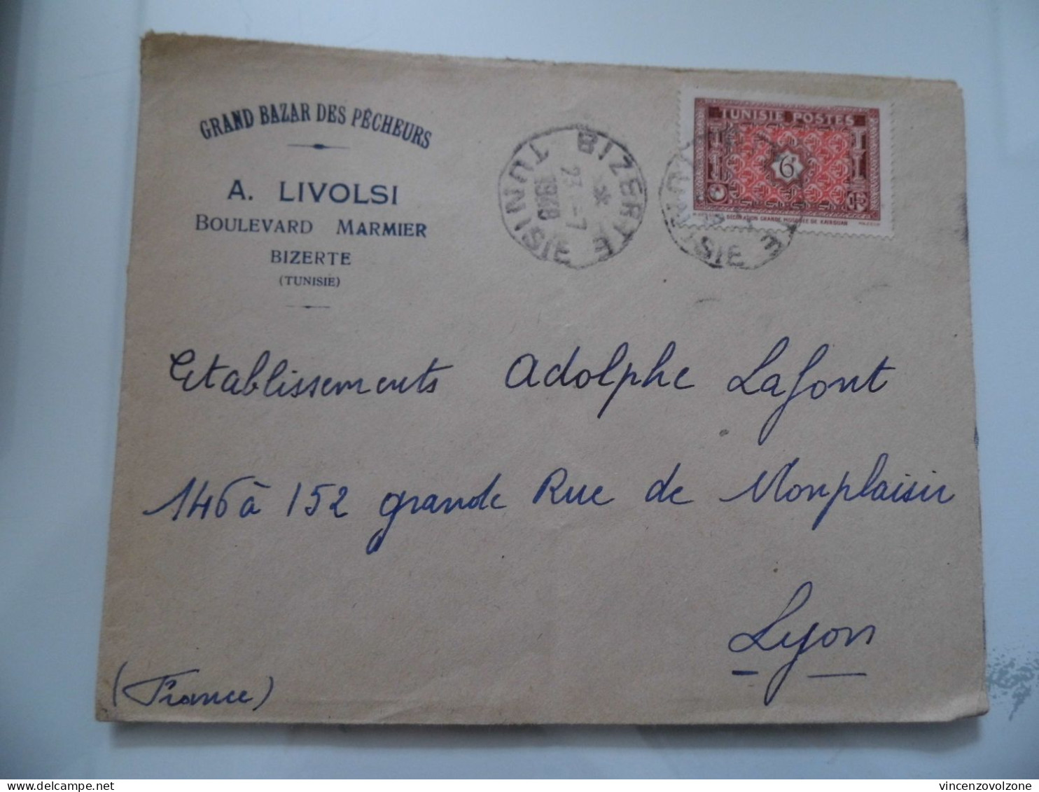 Busta Viaggiata "GRAND BAZAR A. LIVIOLSI BIZERTE ( Tunisie )" 1948 - Lettres & Documents