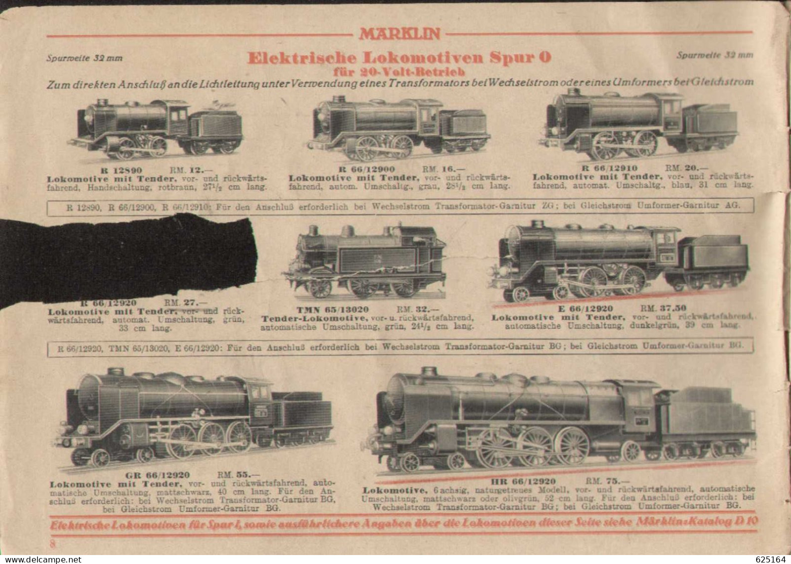 Catalogue Märklin 1933-34 Uhrwerk & Elektro Locomotiven Spur 0 - Auto-Baukasten - Elex - Dampfmaschinen Etc. - German