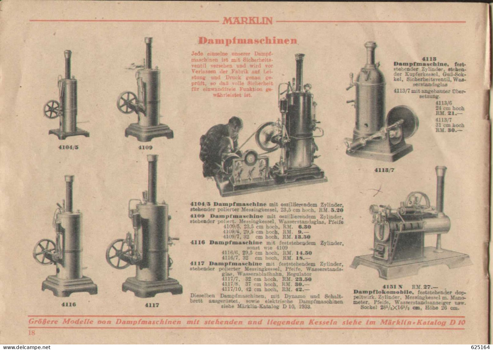 Catalogue Märklin 1933-34 Uhrwerk & Elektro Locomotiven Spur 0 - Auto-Baukasten - Elex - Dampfmaschinen Etc. - Deutsch