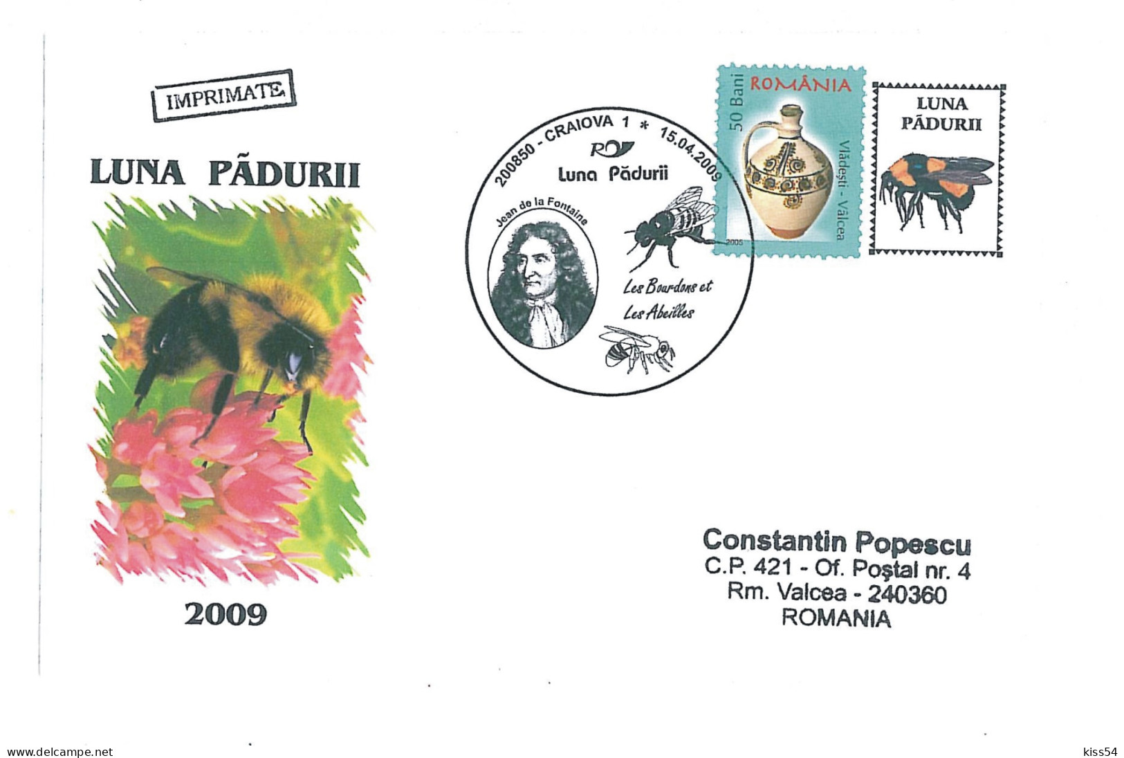 COV 15 - 539 La Fontaine, Les BOURDONS Et Les Abeilles BUMBLE-BEE, Romania - Cover - Used - 2009 - Abejas