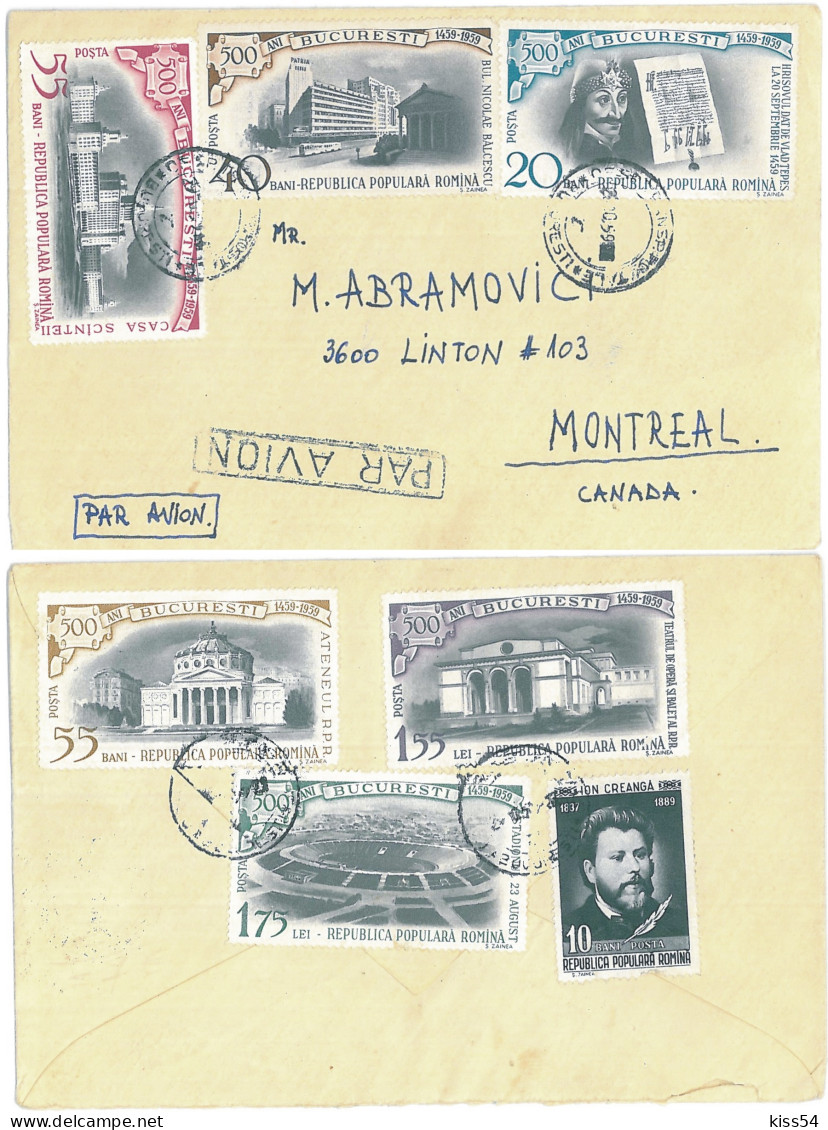 CIP 21 - 310b BUCURESTI, Full Stamps VLAD TEPES - International Air Mail Cover - Used - 1959 - Storia Postale