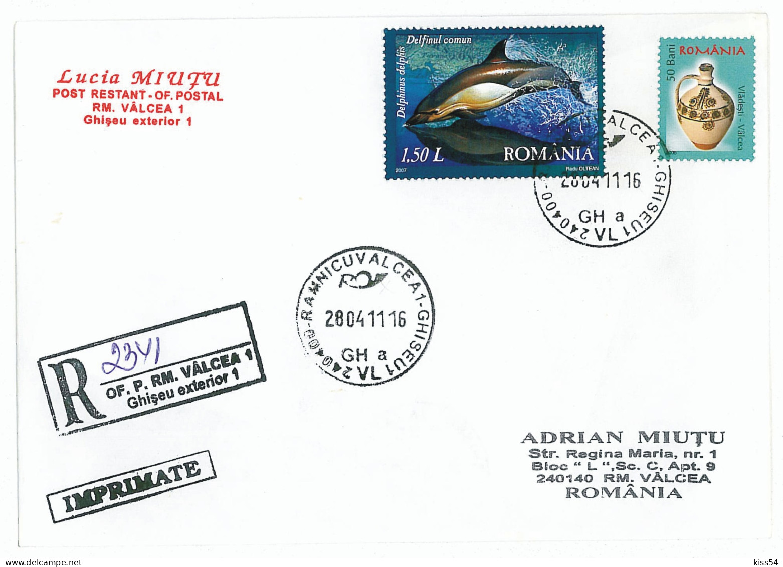 NCP 34 - 2341-a DOLPHIN, Romania - Registered - 2011 - Dolfijnen