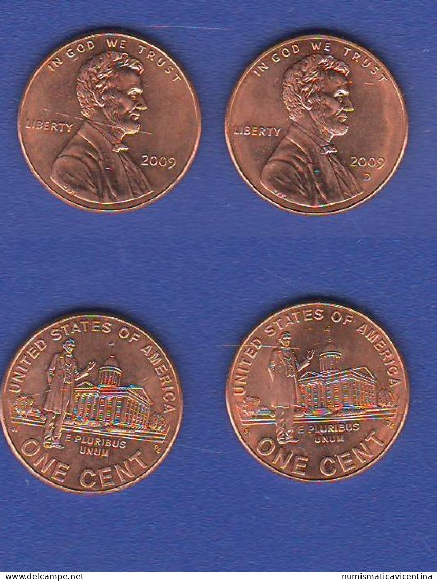 United States 2 X ONE Lincoln CENT 2009 Washington Illinois Mint D + No Mint 1 Cent Lincoln America  USA - 1959-…: Lincoln, Memorial Reverse