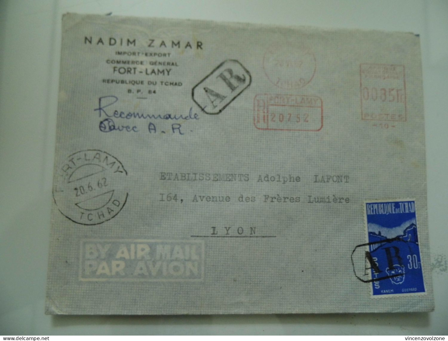 Busta Viaggiata Per La Francia Via Aerea "NADIM ZAMAR FORT - LAMY" 1962 - Ciad (1960-...)