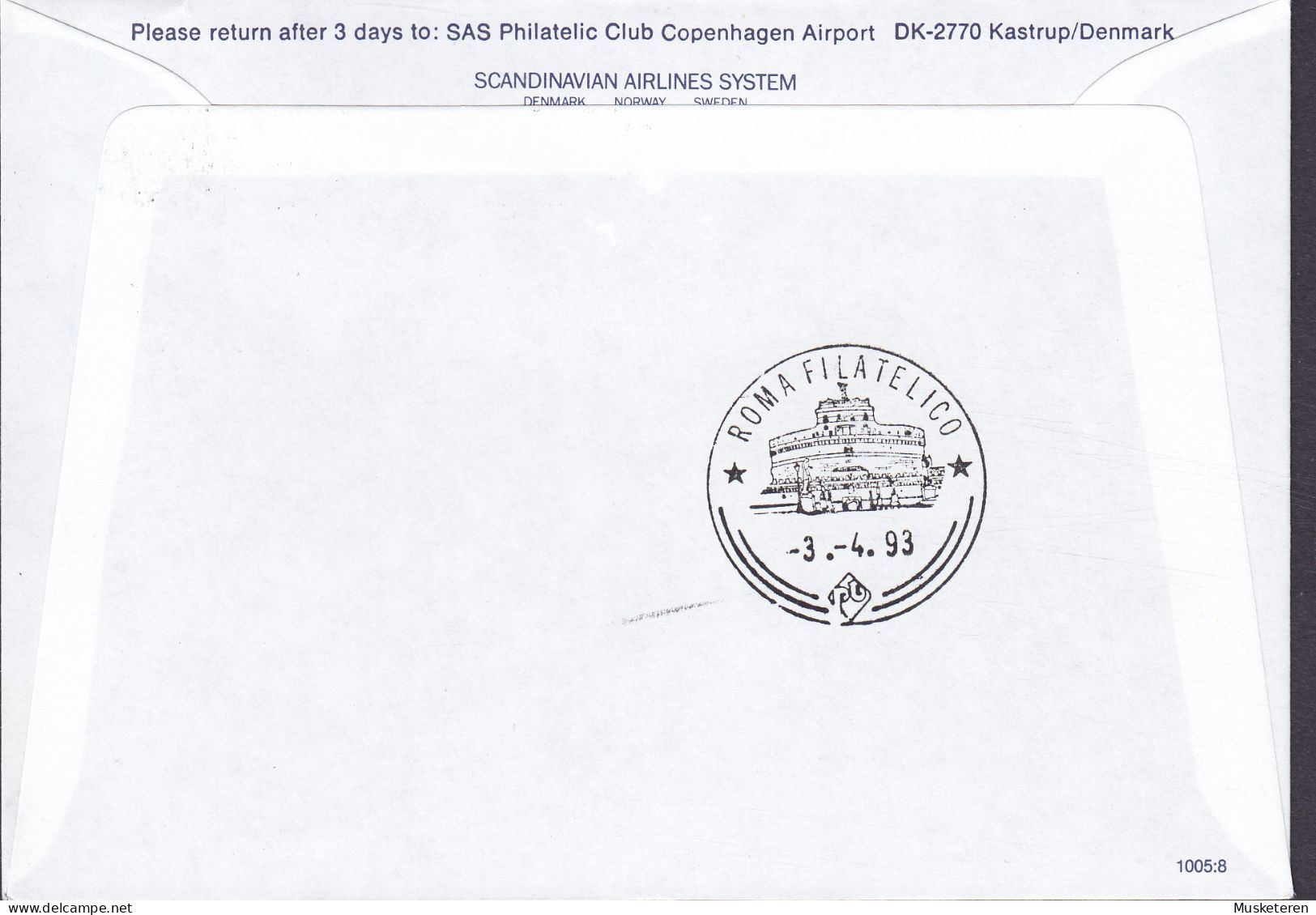 Norway SAS First DC-9 Flight OSLO-ROMe, OSLO 1993 Cover Brief Lettre Aeroporto Leonardo Da Vinci Beaver Stamp - Brieven En Documenten