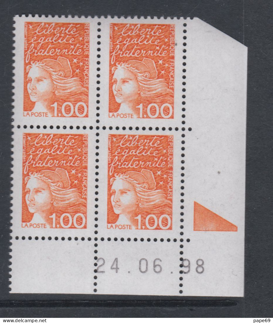 France N° 3089 XX  Luquet 1 F. Orange En Bloc De 4 Coin Daté Du 24 . 06 . 98 ; 1 Triangle  Gomme Légèr. Altérée Sinon TB - 1990-1999