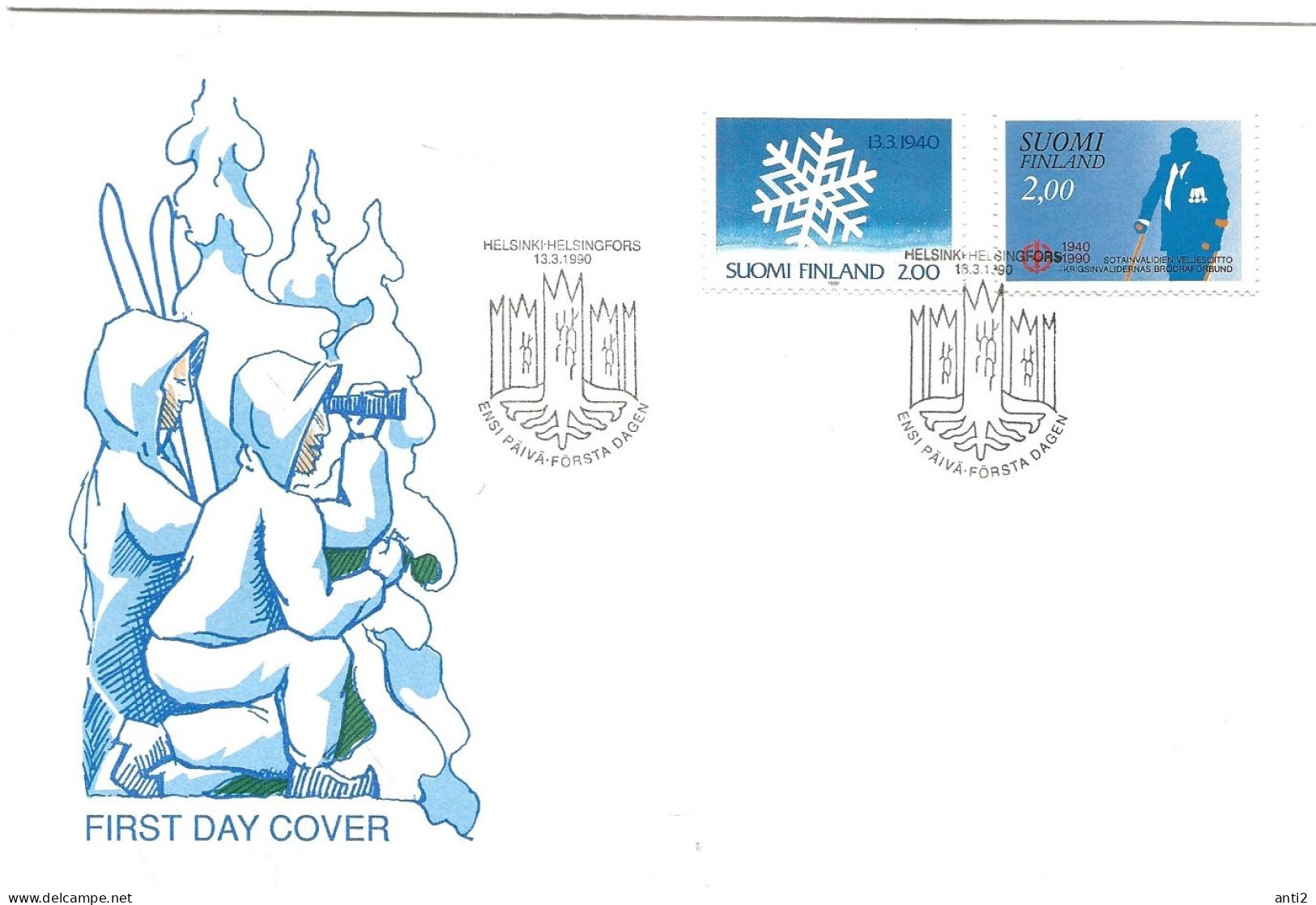 Finland   1990 50th Anniversaries  Union Of War Invalids, War Against Russia  Mi 1103-4 FDC - Covers & Documents