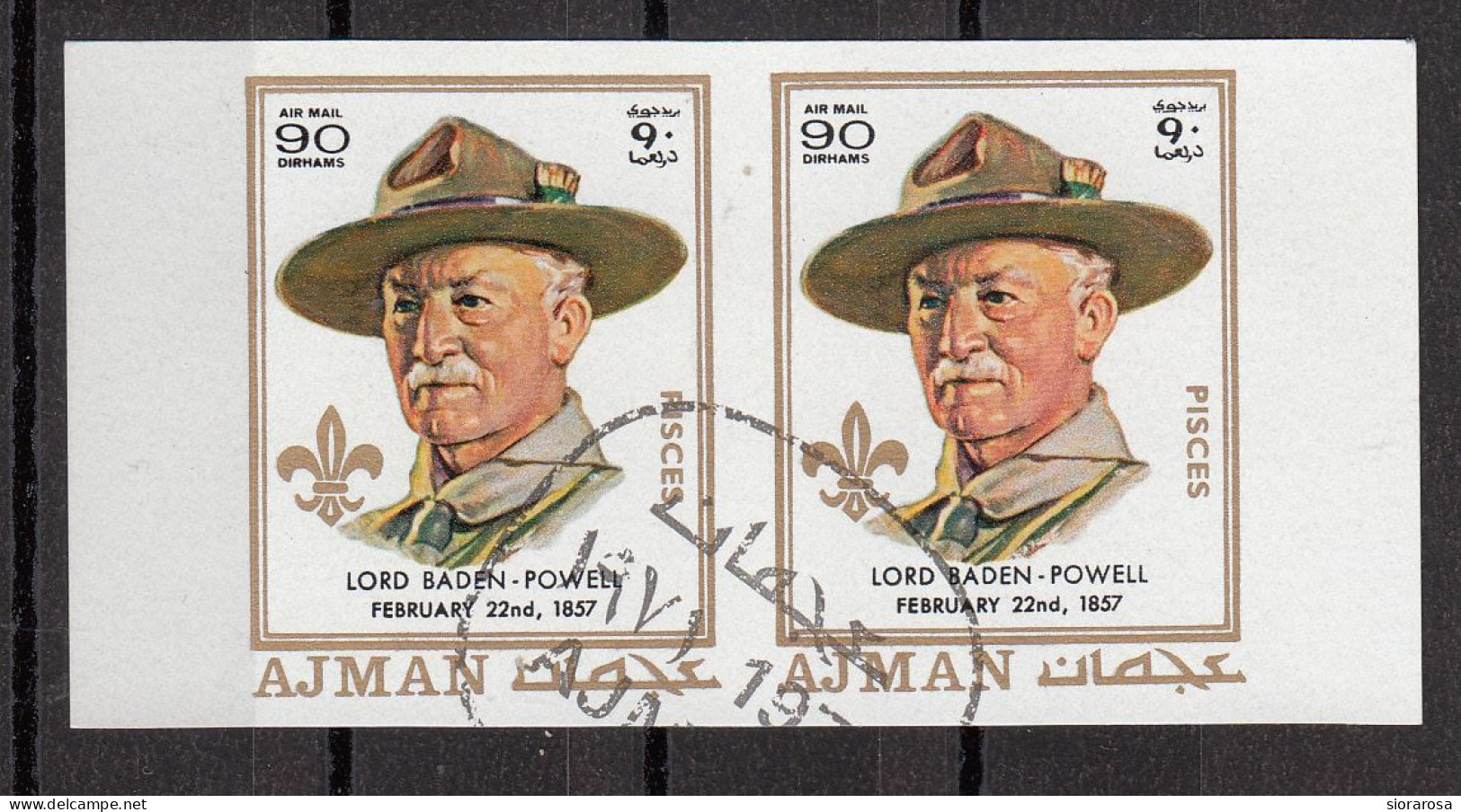 Ajman 1971  Robert Stephenson Smyth Baden-Powell (1857-1941) - Zodiaco Pesci Pisces -  Imperf. Zodiac - Astrologie