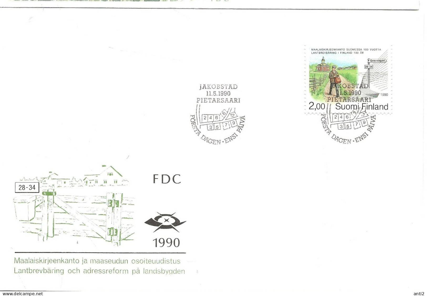 Finland   1990 Centenary Of The Rural Postal Service, Rural Letter Carrier, Larsmo Church, Signpost Mi 1113 FDC - Cartas & Documentos