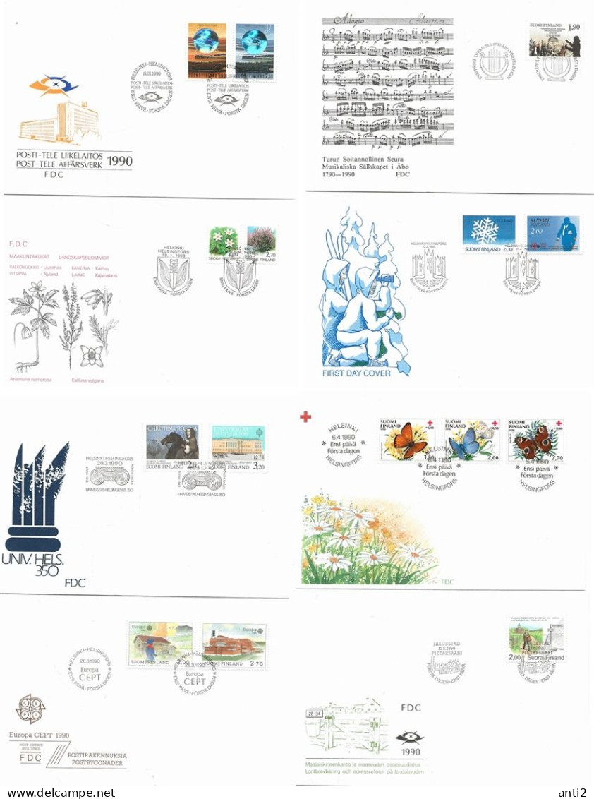 Finland   1990 8 FDCs   First Half   Mi 1098-1113 - Covers & Documents