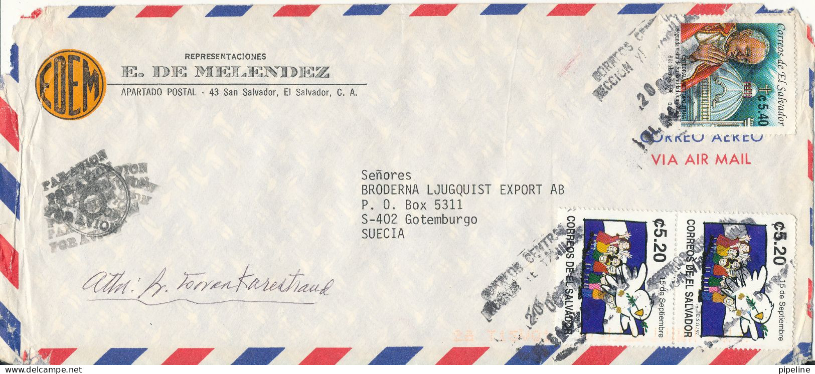 El Salvador Air Mail Cover Sent To Sweden  Weak Corners Of The Cover - El Salvador