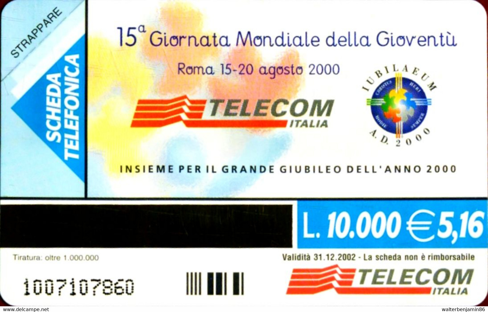 G 1245 C&C 3337 SCHEDA TELEFONICA NUOVA MAGNETIZZATA GIORNATA GIOVENTU' - Public Special Or Commemorative