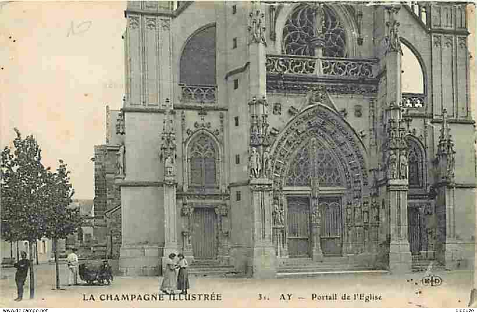 51 - Ay - Portail De L'Eglise - Animée - Correspondance - CPA - Voir Scans Recto-Verso - Ay En Champagne