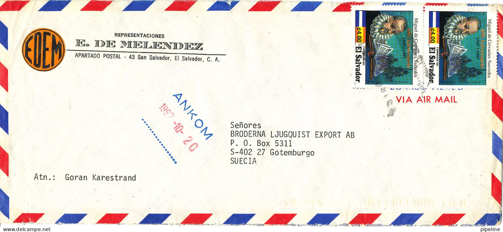 El Salvador Air Mail Cover Sent To Sweden 1997 - El Salvador