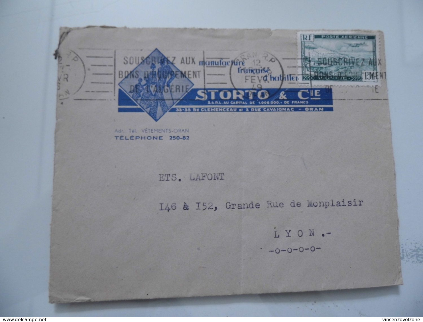 Busta Viaggiata Per La Francia "STORTO & C.IE ORAN" 1949 - Airmail