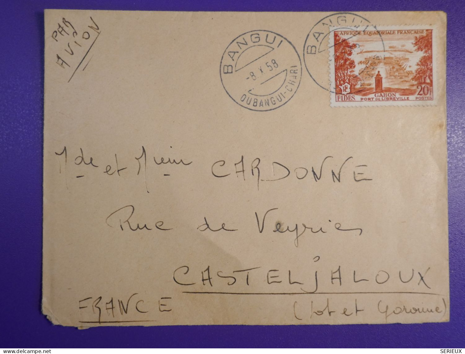 DM3  AEF  BELLE LETTRE  1959  BANGUI A CASTELJALOUX  FRANCE ++AFF.   INTERESSANT+ + - Briefe U. Dokumente