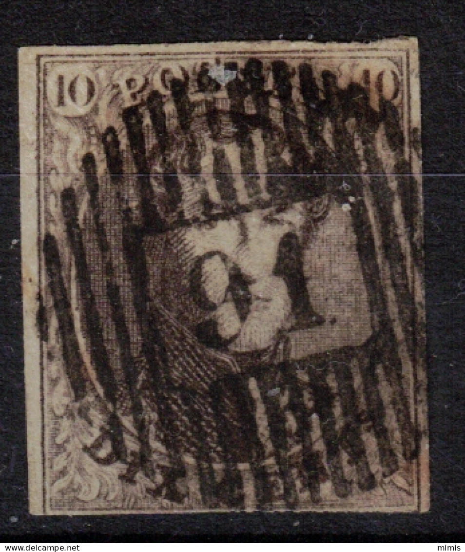 BELGIQUE       N° 3a    Oblitération 18 Barres Verticales  "91"   Burdine - Postmarks - Lines: Distributions