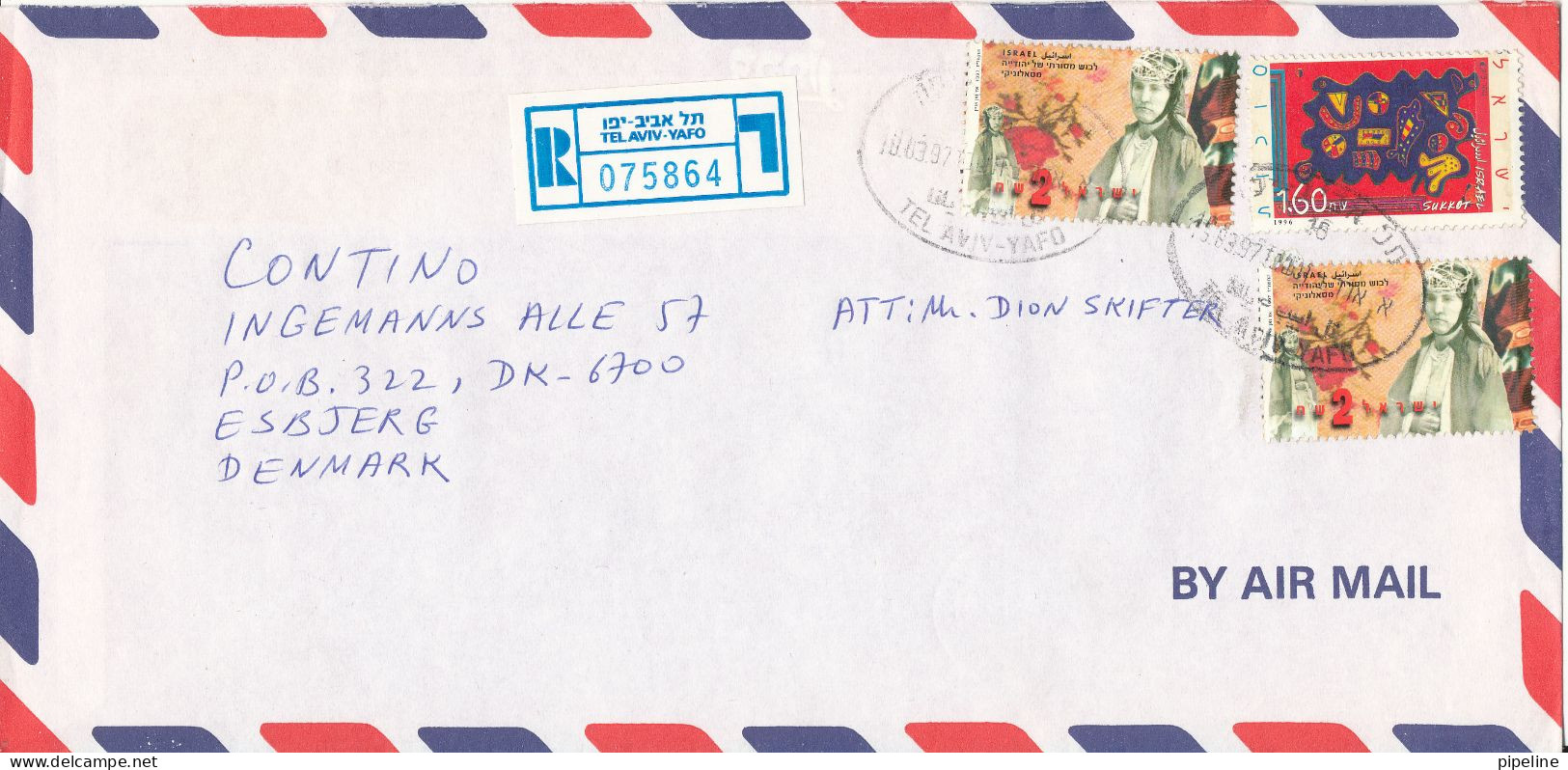 Israel Registered Air Mail Cover Sent To Denmark Tel Aviv Yafo 10-3-1997 - Lettres & Documents