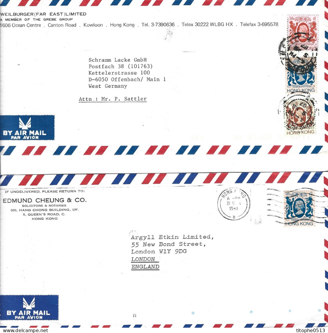 HONG KONG. 8 Enveloppes Ayant Circulé. Elizabeth II Selon Type De 1982. - Briefe U. Dokumente