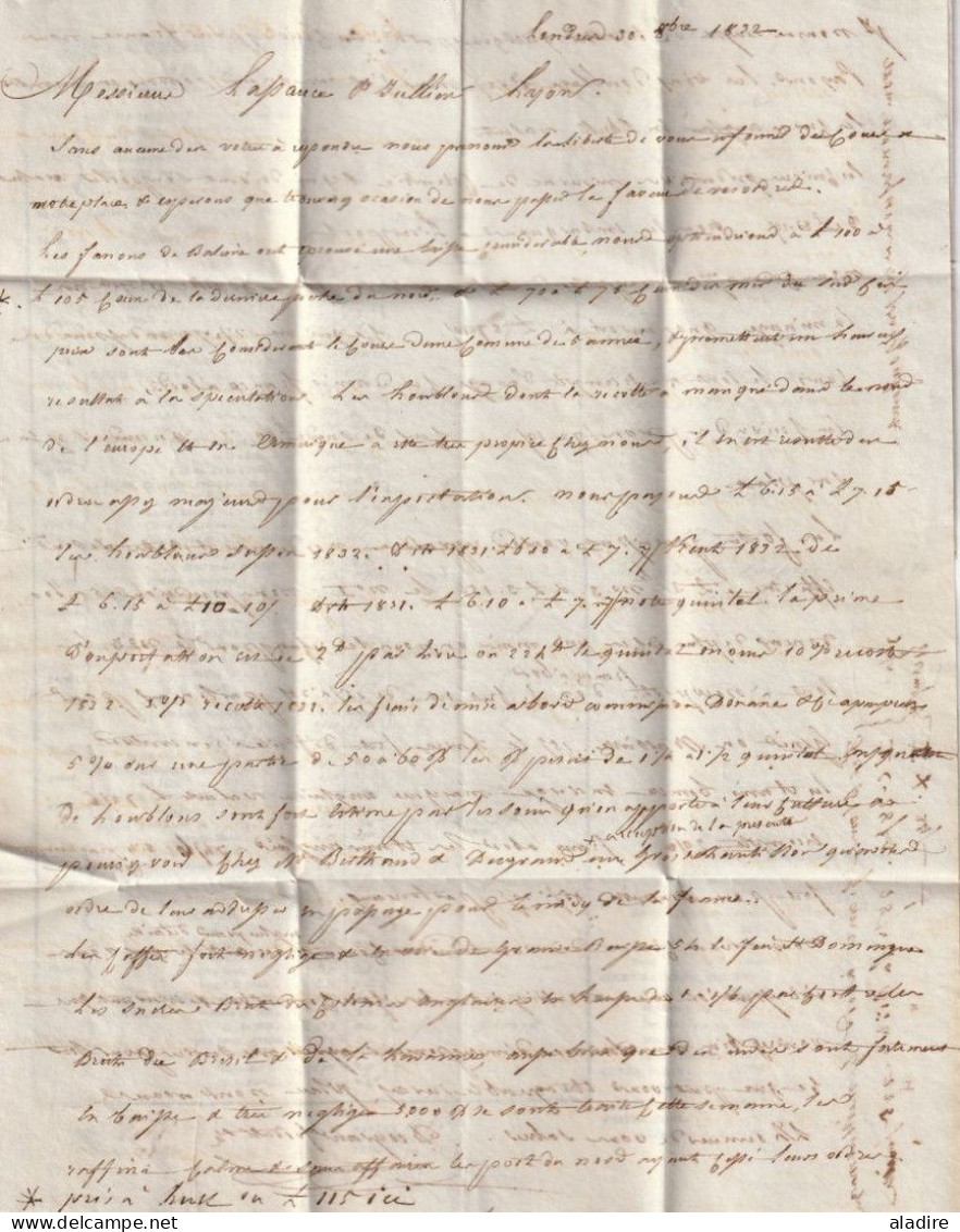 1832 - KWIV - LAC 3 Pages En Français De London Londres Vers Lyon, France - Acheminée Par MORY, 61 CALAIS - Marcophilie