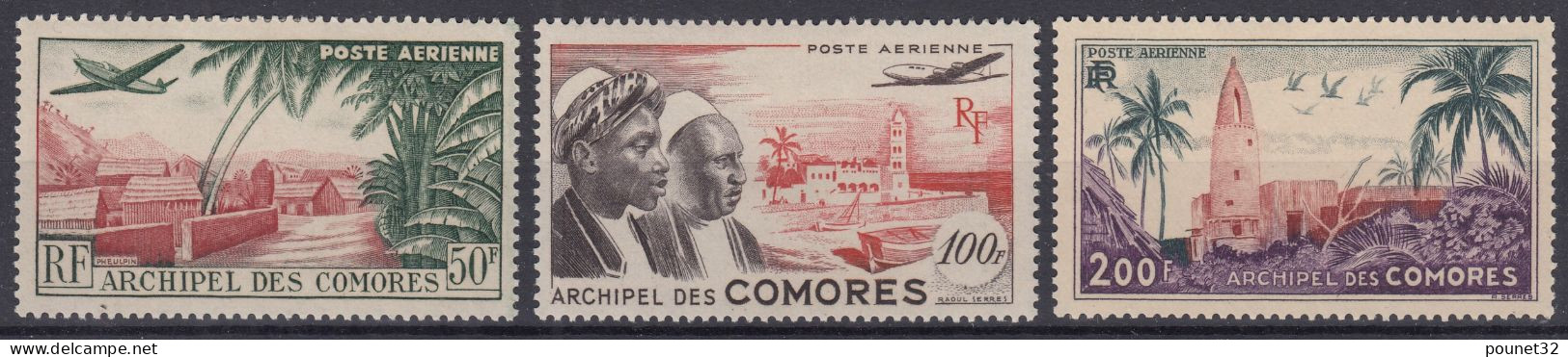 TIMBRE COMORES POSTE AERIENNE SERIE N° 1/3 NEUFS * GOMME TRACE DE CHARNIERE - Aéreo