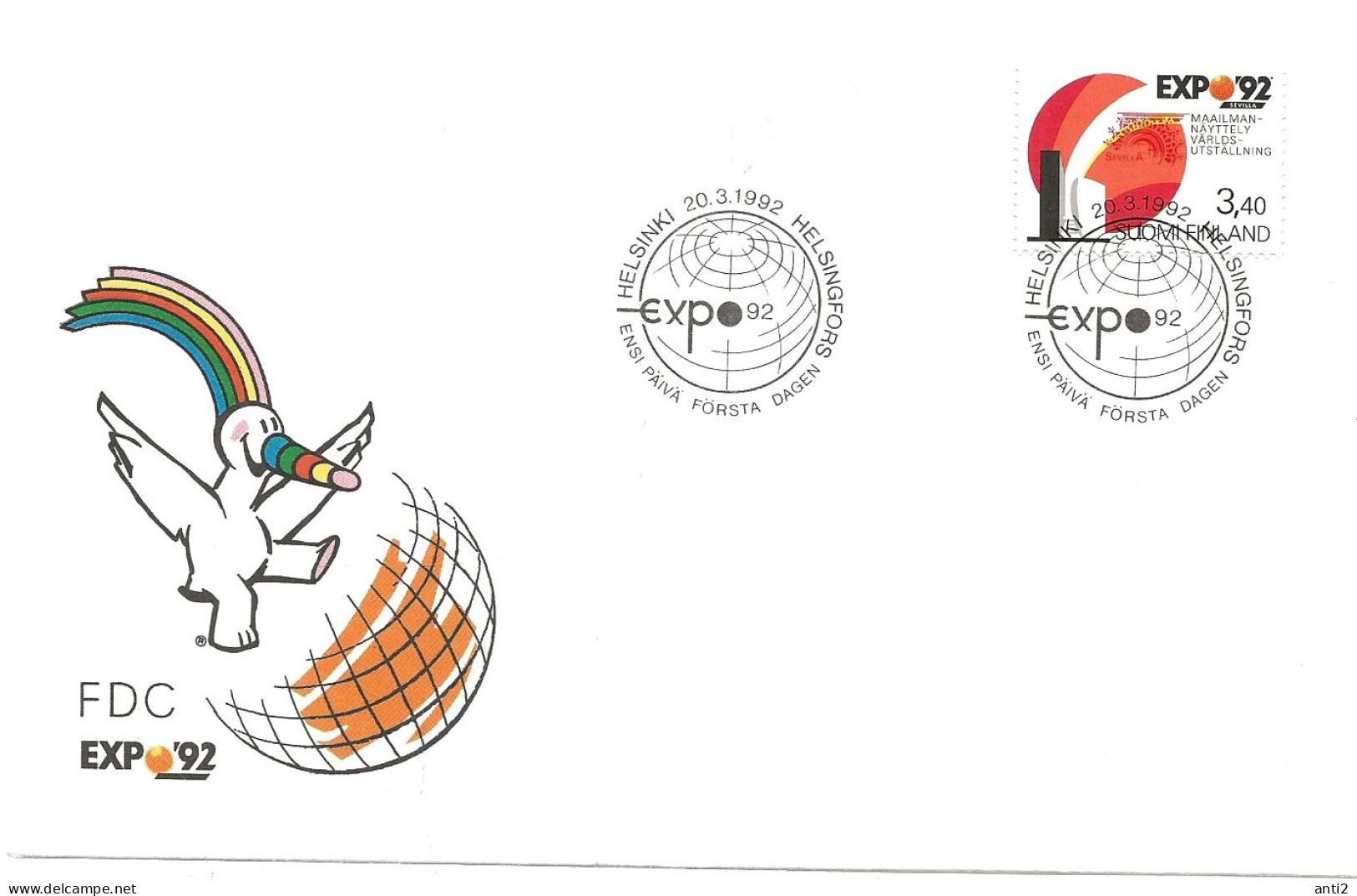 Finland   1992  World Exhibition EXPO '92, Seville   Mi 1165  FDC - Lettres & Documents