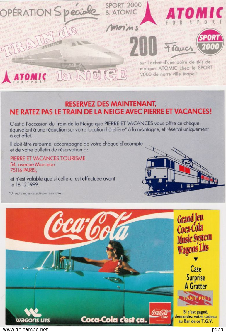 SNCF 01 . Publicité . 3 Types Flyers .. Atomic . Coca Cola . Pierre Et Vacances . Wagons Lits . - Railway