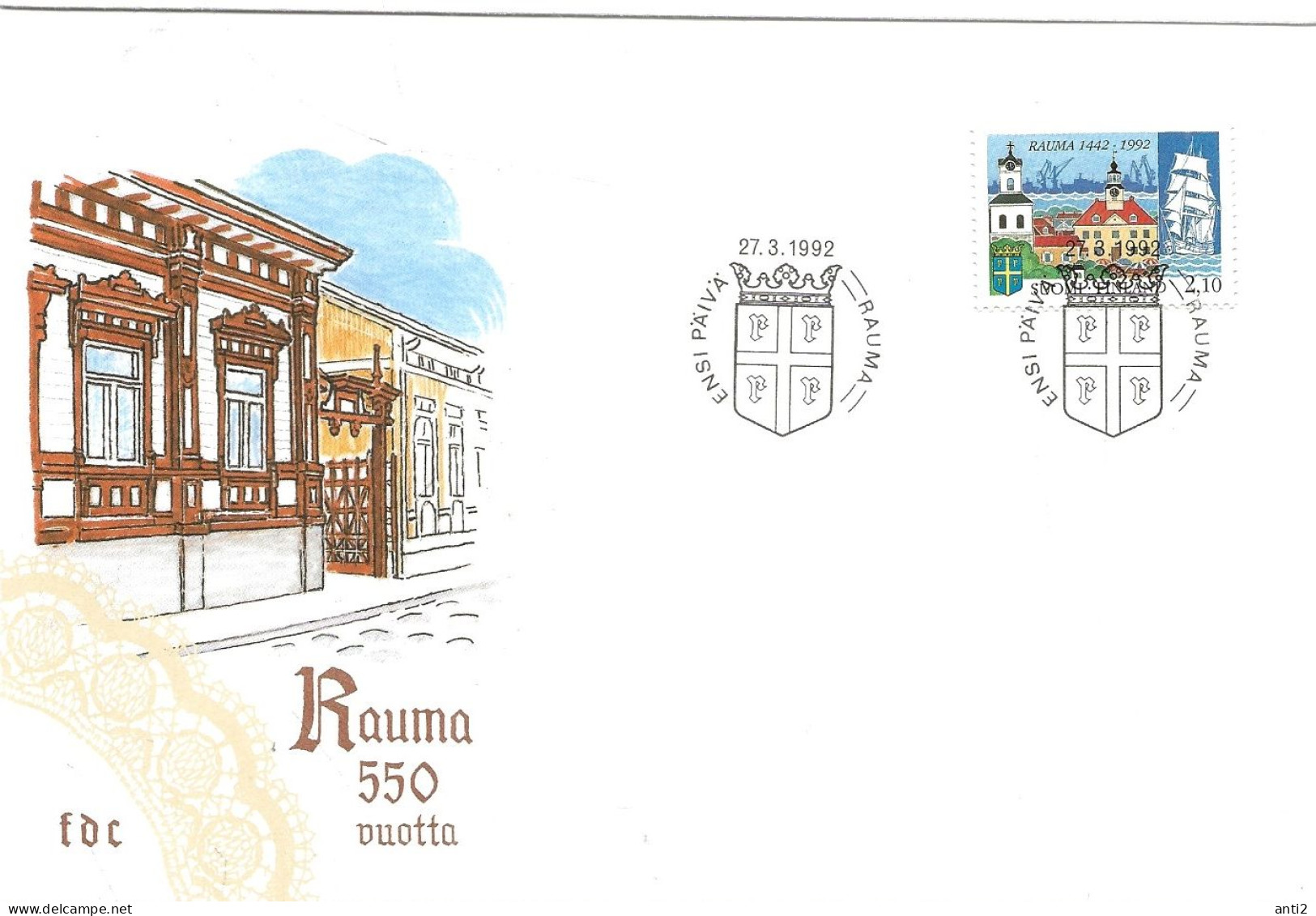 Finland   1992  550th Anniversary Of The City Of Rauma  Mi 1168  FDC - Briefe U. Dokumente