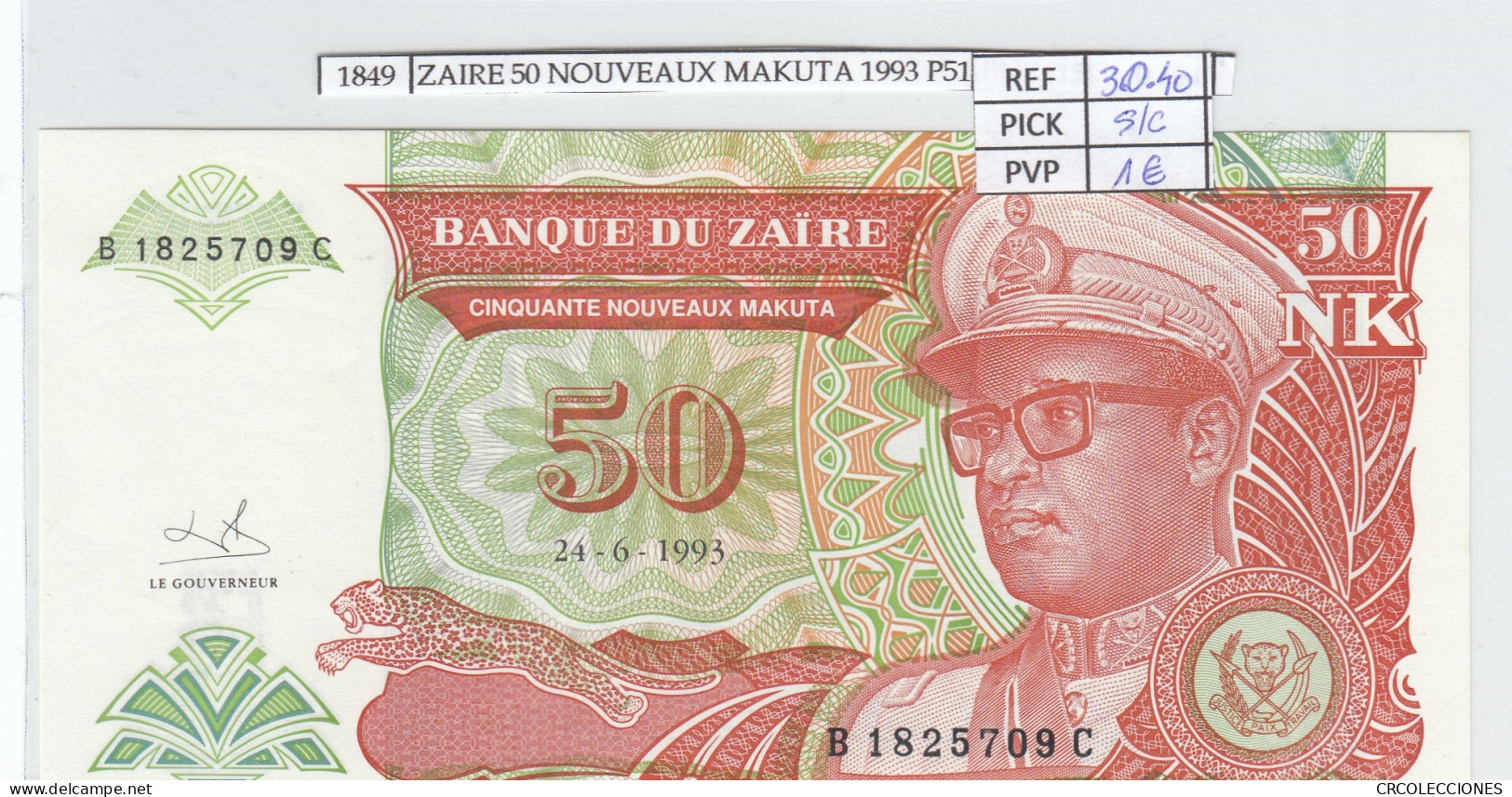 BILLETE ZAIRE 50 NOUVEAUX MAKUTA 1993 P-57 SIN CIRCULAR - Andere - Afrika