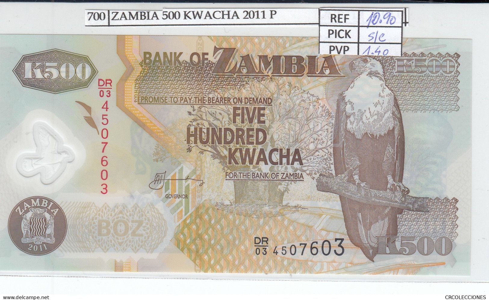 BILLETE ZAMBIA 500 KWACHA 2011 POLIMERO P-43h SIN CIRCULAR - Andere - Afrika