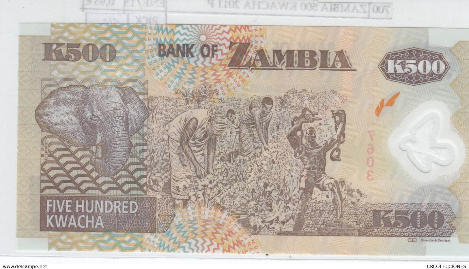 BILLETE ZAMBIA 500 KWACHA 2011 POLIMERO P-43h SIN CIRCULAR - Sonstige – Afrika