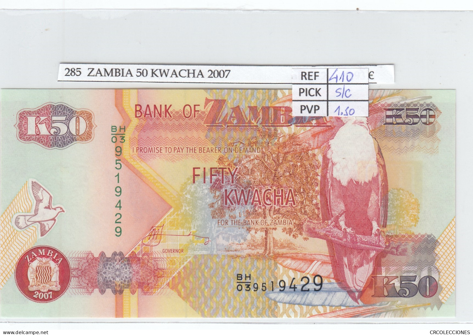 BILLETE ZAMBIA 50 KWACHA 2007 P-37f SIN CIRCULAR - Sonstige – Afrika