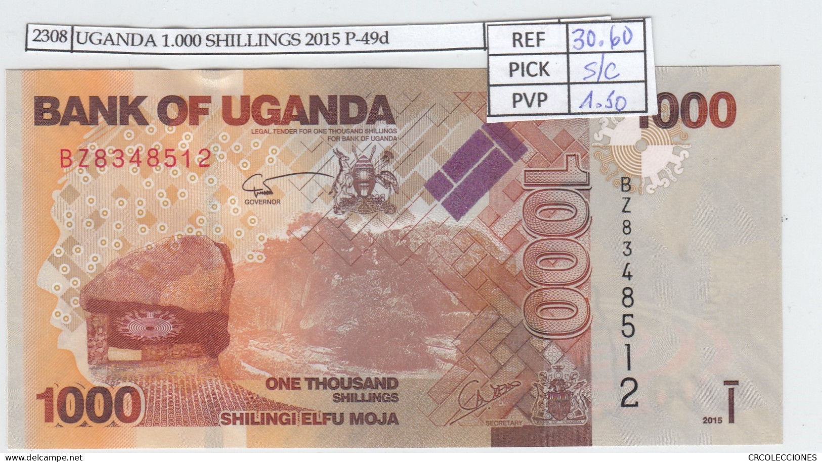 BILLETE UGANDA 1.000 SHILLINGS 2015 P-49d SIN CIRCULAR - Autres - Afrique