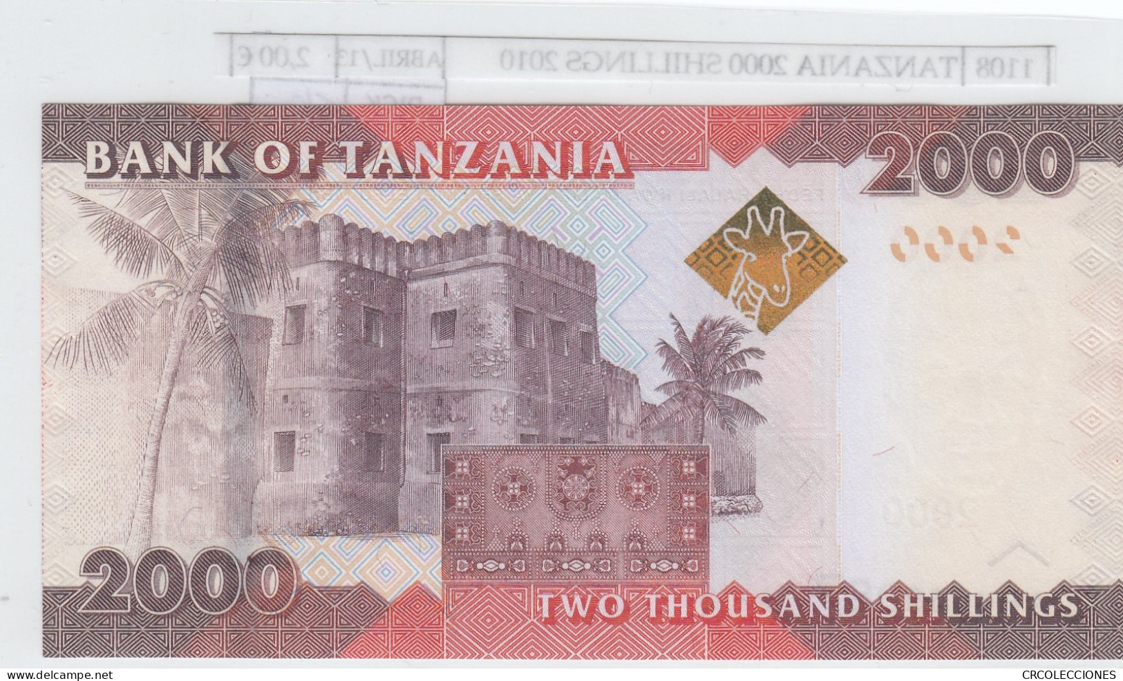 BILLETE TANZANIA 2.000 SHILINGI 2010 P-42a SIN CIRCULAR - Otros – Africa