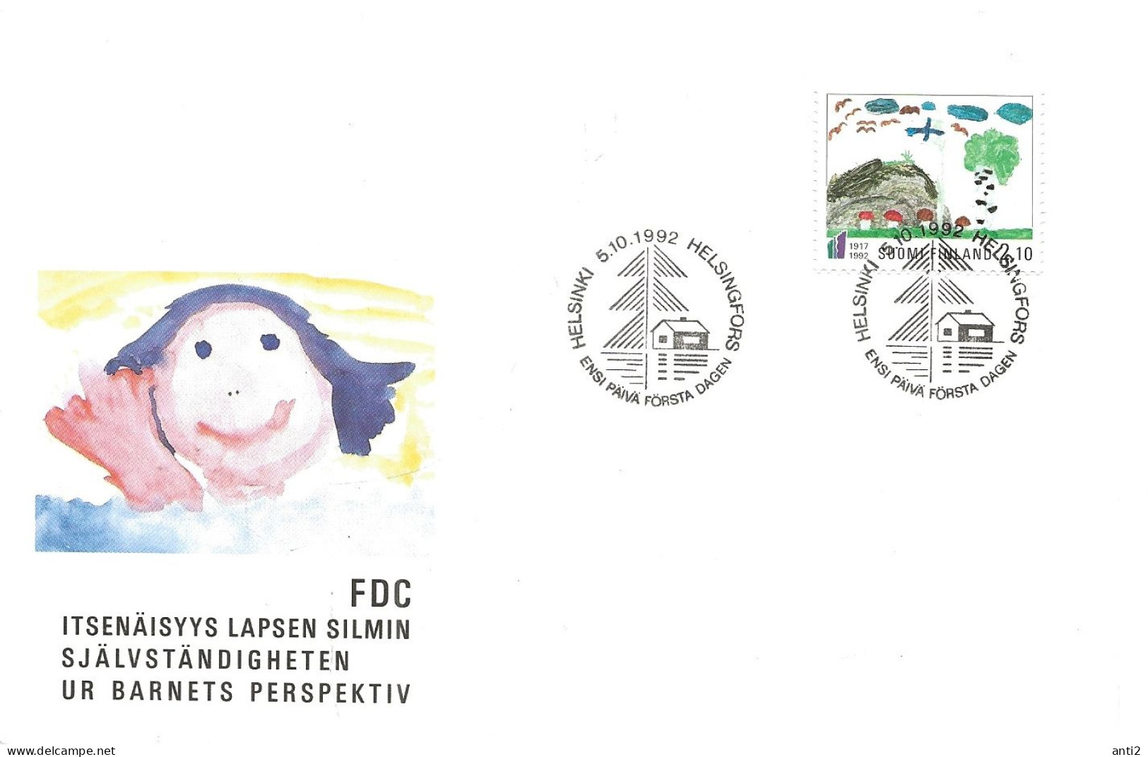 Finland   1992 Painting Competition For Children On The Occassion Of The 75th Independence Anniversary  Mi 1188  FDC - Briefe U. Dokumente