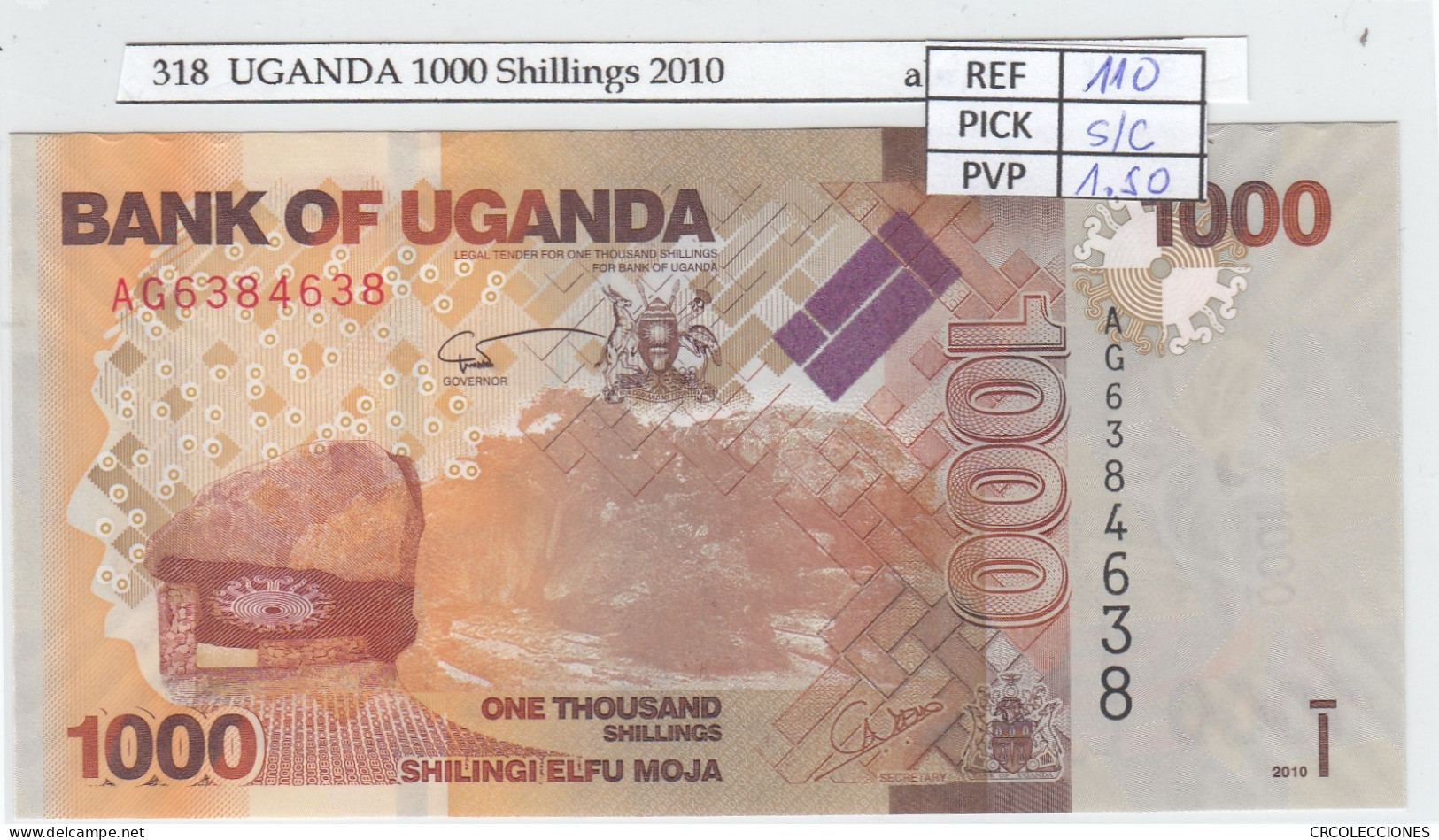 BILLETE UGANDA 1.000 SHILLINGS 2010 P-49a SIN CIRCULAR - Altri – Africa