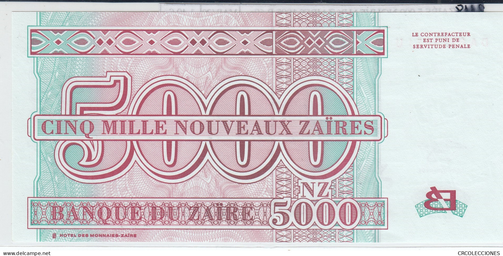 BILLETE ZAIRE 5.000 NOUVEAUX ZAIRES 1995 P-69a SIN CIRCULAR - Sonstige – Afrika