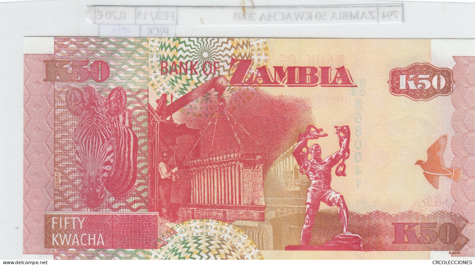 BILLETE ZAMBIA 50 KWACHA 2003 P-37d.2 SIN CIRCULAR - Sonstige – Afrika