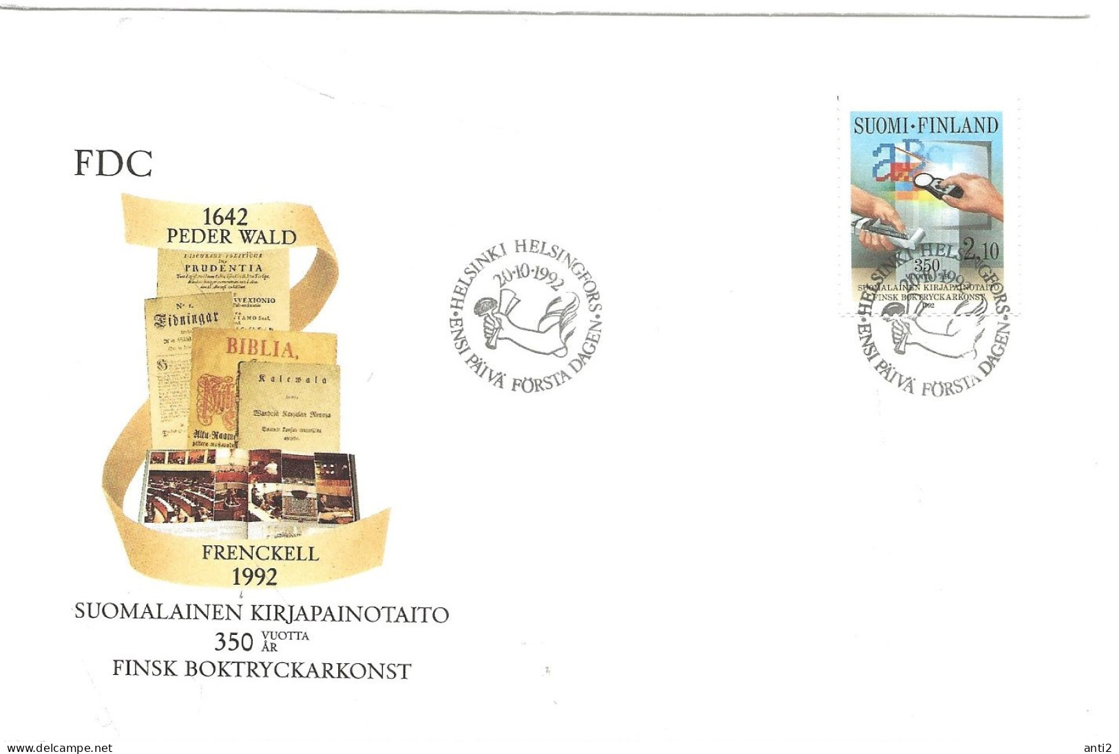 Finland   1992  350th Anniversary Of Book Printing In Finland Computer Set, Lead Type  Mi 1194  FDC - Lettres & Documents