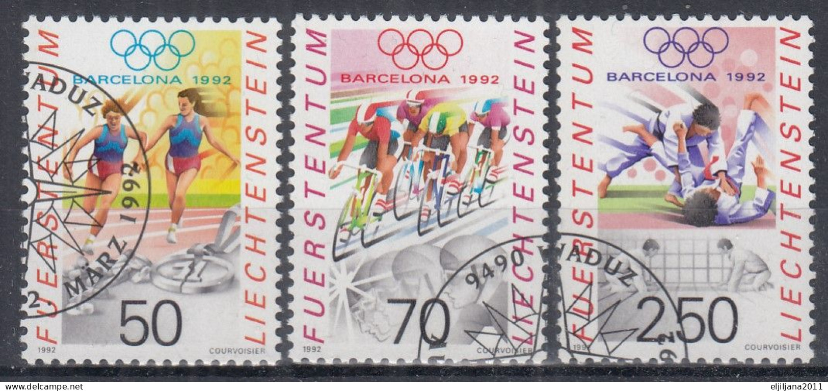 ⁕ Liechtenstein 1991 ⁕ Barcelona Olympic Mi.1035-1037 ⁕ 3v Used / Original Gum - Gebruikt