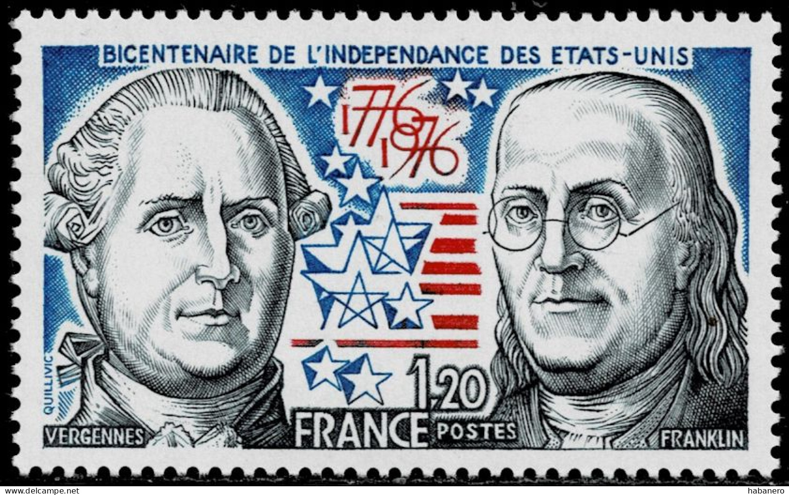 FRANCE 1976 Mi 1963 BICENTENARY OF AMERICAN REVOLUTION MINT STAMP ** - Us Independence