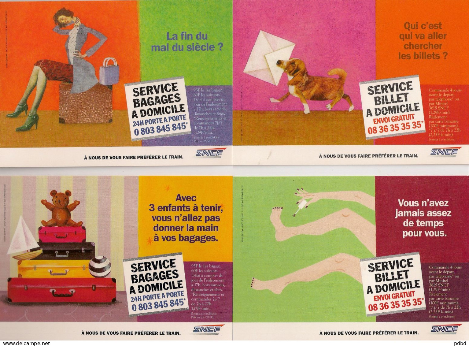 SNCF 10 . 4 CPM . Publicité . Série .Service Billet Et Bagages à Domicile . - Railway