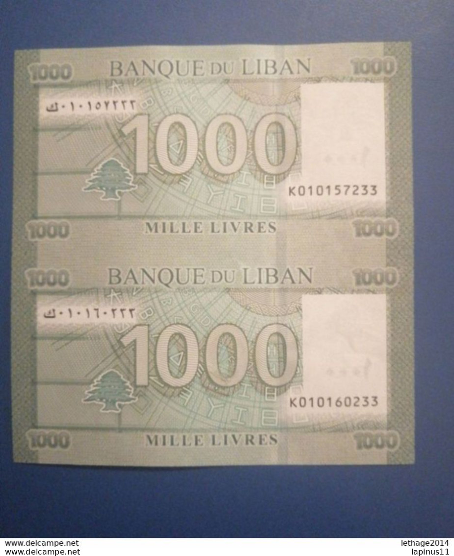 Liban Lebanon 2 Billets 1000 Livres Uncut RARE 2016 SPECIAL ISSUE AND NUMBER - Lebanon