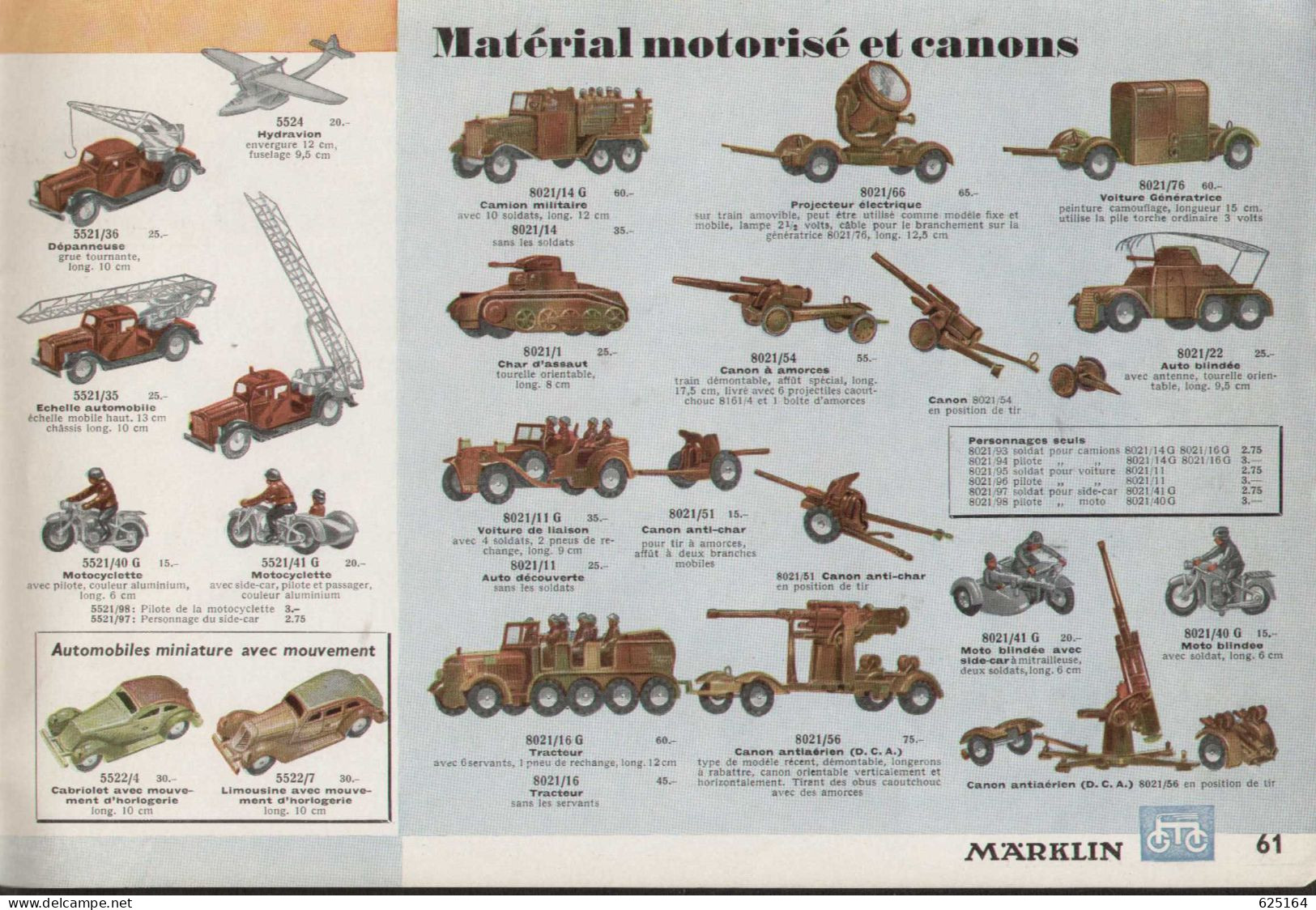 catalogue Märklin 1938/39 Trains électriques et mécaniques écart. 00  et 0 - Machines à vapeur - Automobiles - Canons