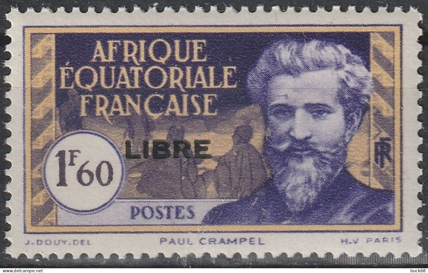 AEF 119 ** MNH Explorateur Paul CRAMPEL + Surcharge FRANCE LIBRE Afrique Equatoriale Française A.E.F. 1940 - Neufs