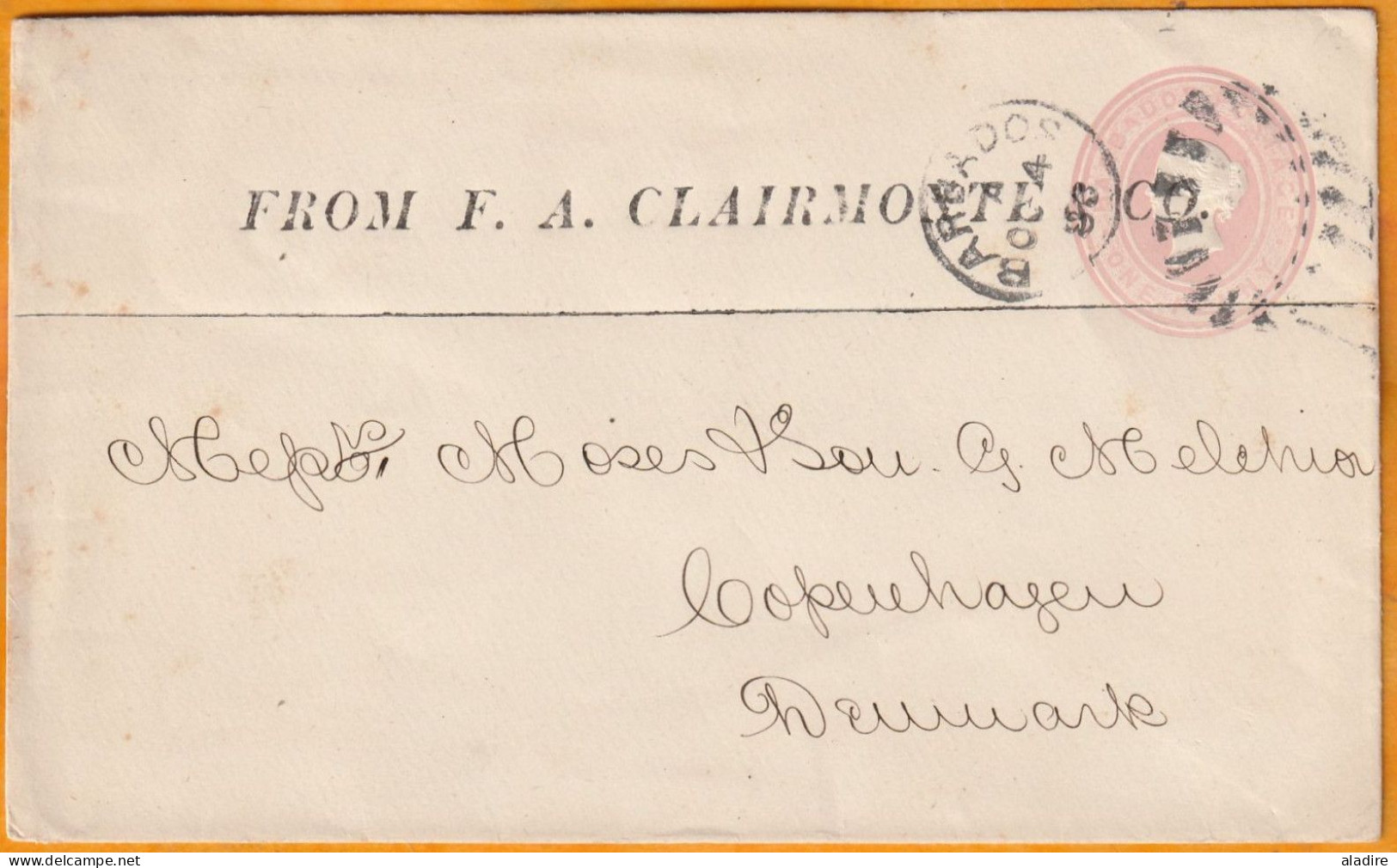 1886 - QV - 1d Cover Stationery From BARBADOS, British West Indies To COPENHAGEN, København - Denmark - Barbades (...-1966)