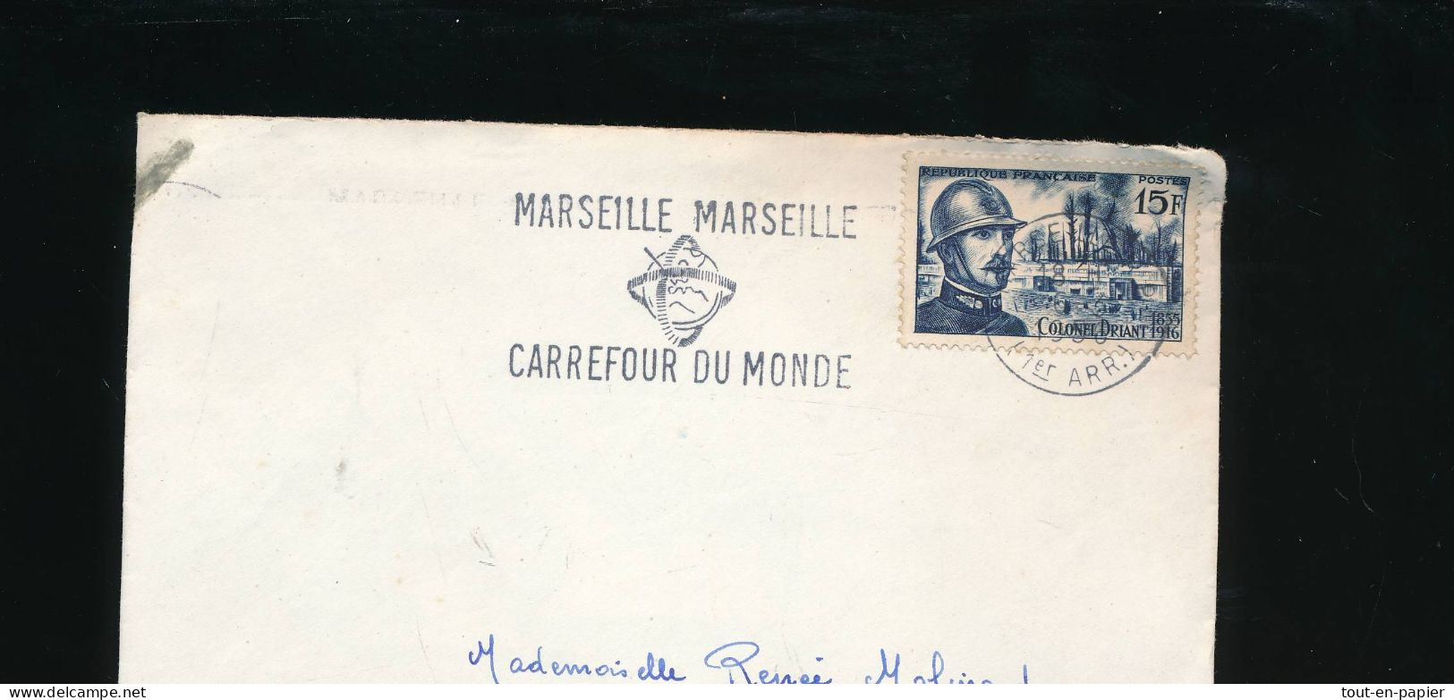 Cachet Marseille Carrefour Du Monde Timbre Oblitéré Colonel Driant - Temporary Postmarks