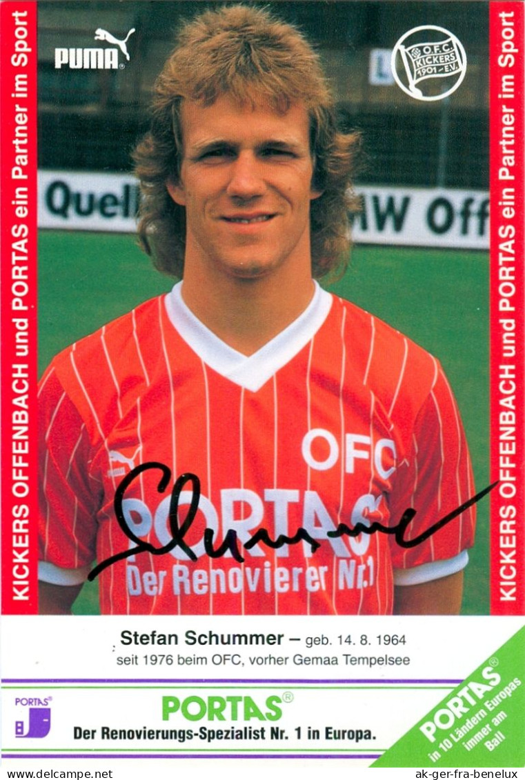 Fußball-Autogrammkarte AK Stefan Schummer Offenbacher FC Kickers 87-88 OFC Offenbach Am Main Mainflingen Gemaa Tempelsee - Autographes