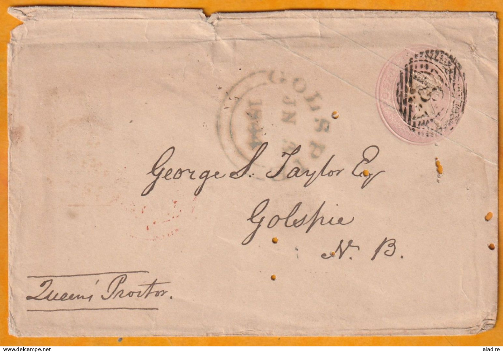 1844 - QV - 1d Pink Postal Stationery Cover From The Queen's Proctor In GOLSPIE, Highlands, Scotland - Postmark Collection