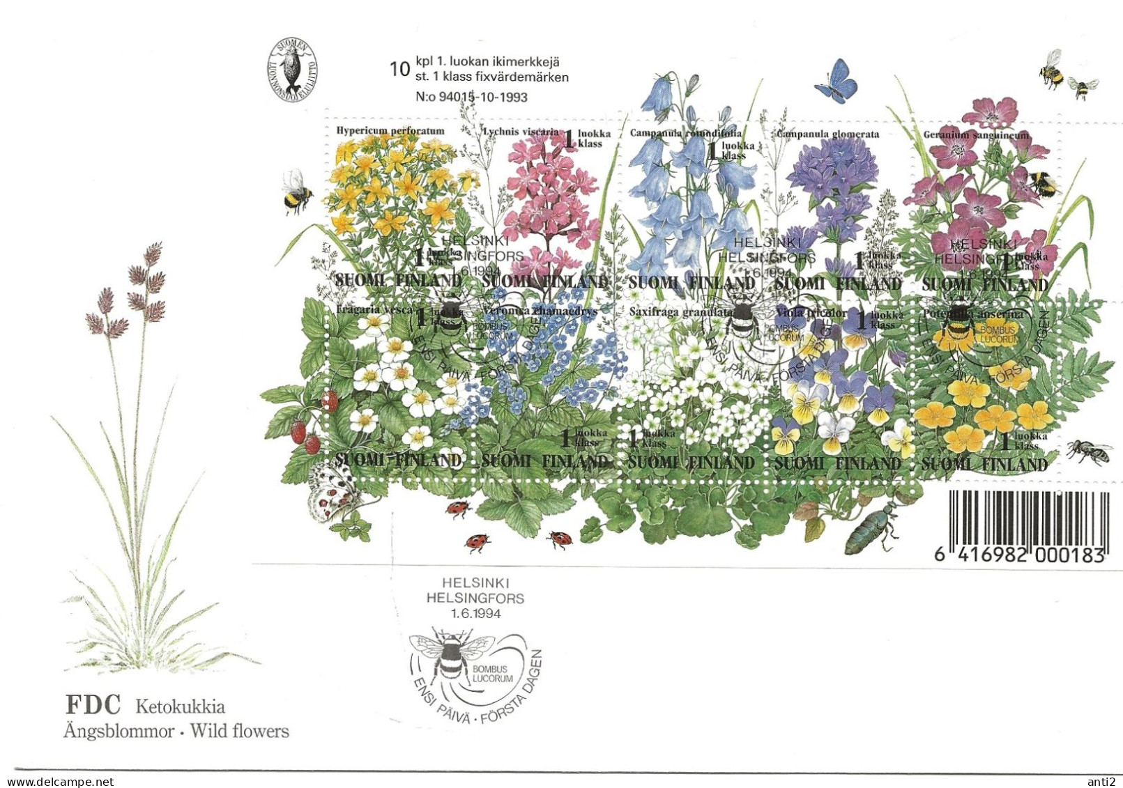 Finland   1994  Wildflowers, Flora, Flowers, Mi Bloc 13  FDC - Brieven En Documenten
